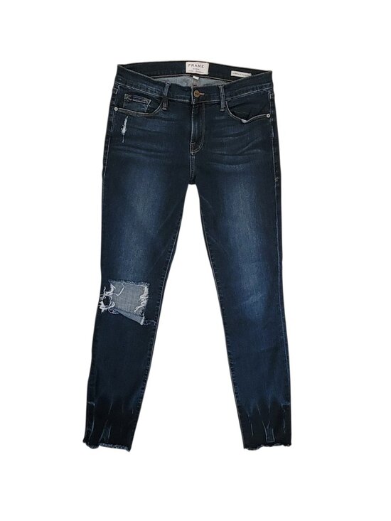 Frame Denim Crop Jeans Thorpe Dark Wash Raw Hem Distressed Size 29 - Picture 2 of 12